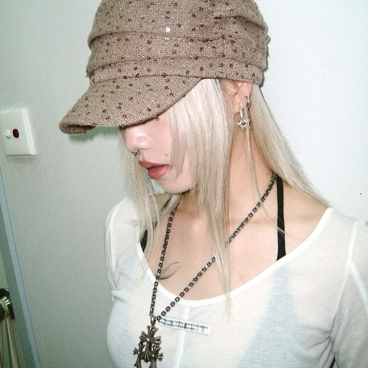 Brown embroidered hat