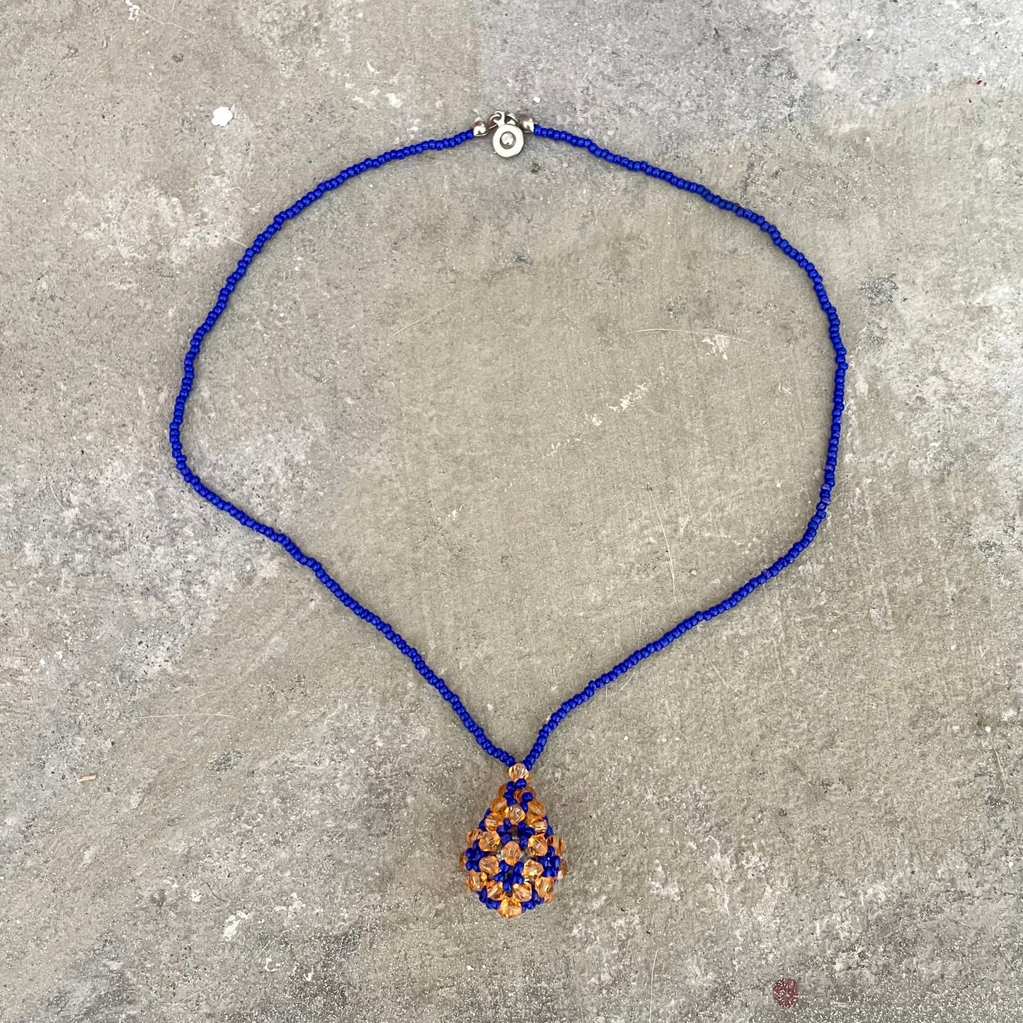 Navy orange beaded necklace