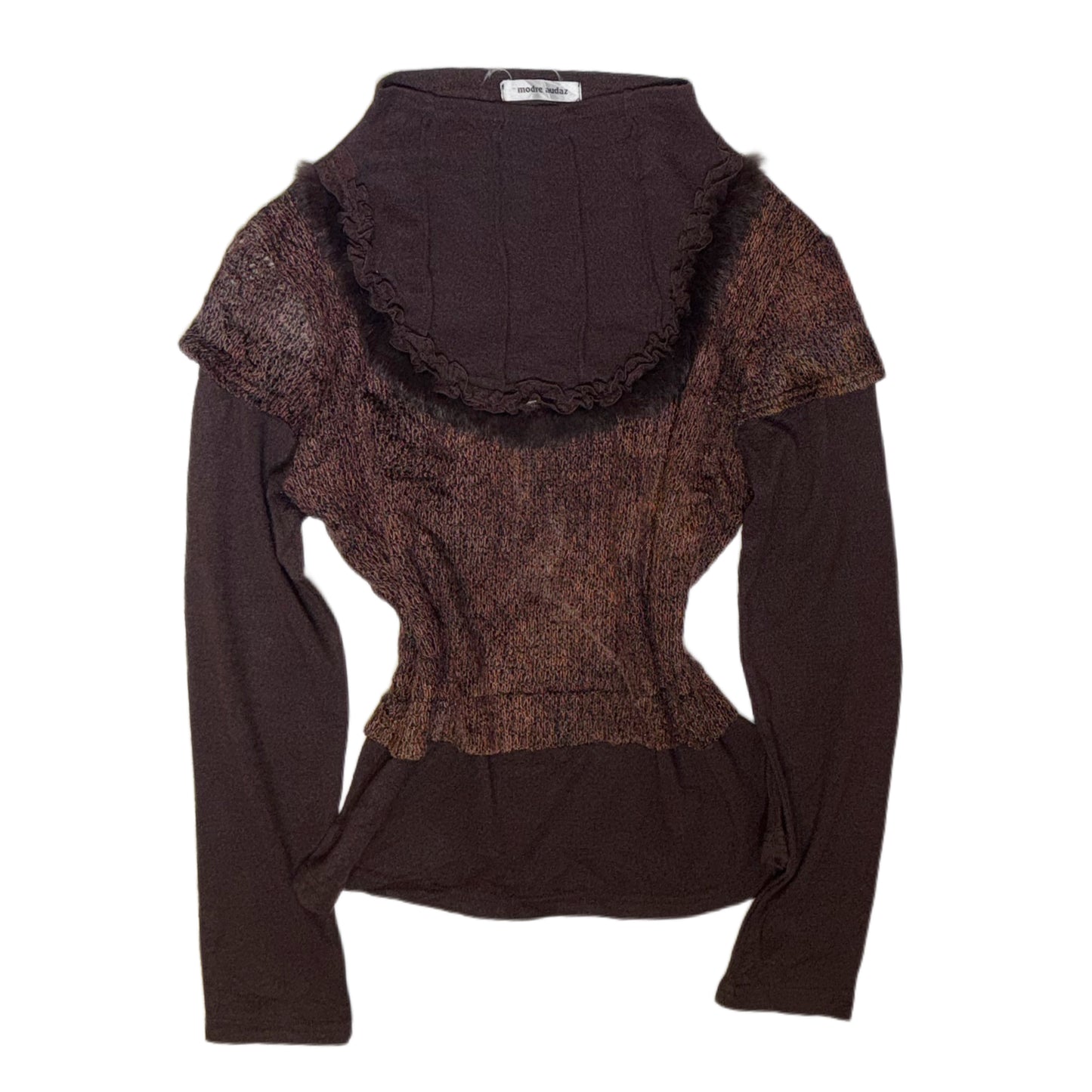 Brown fur trim layered long sleeve
