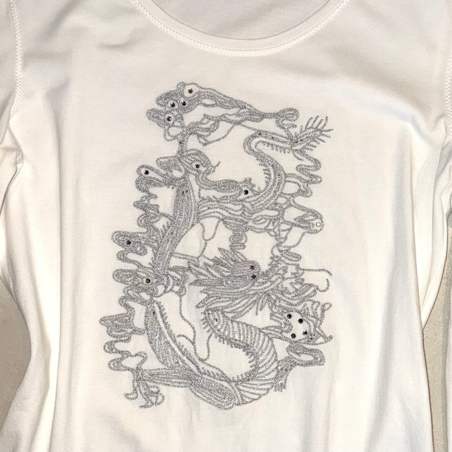 Esprit embroidered dragon white long sleeve