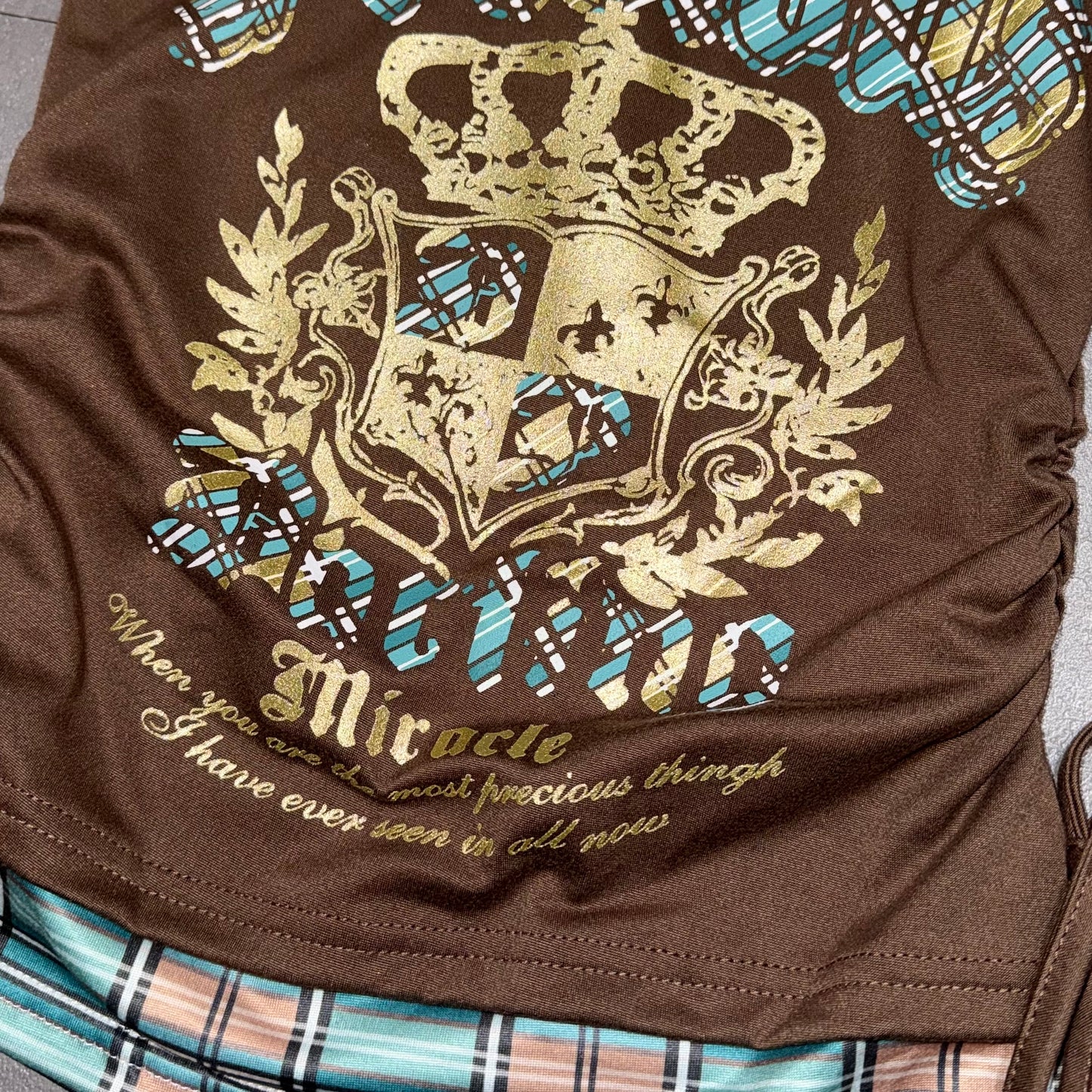 Brown blue checkered top