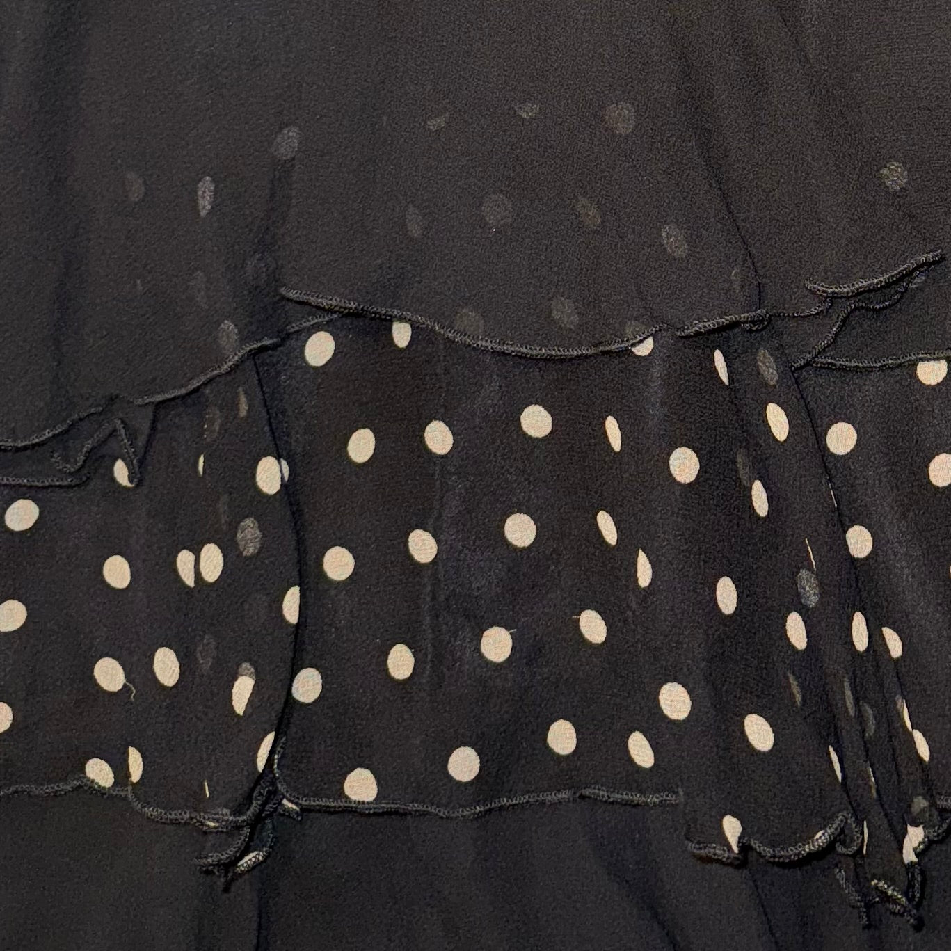 Black polka dots layered silk mesh skirt