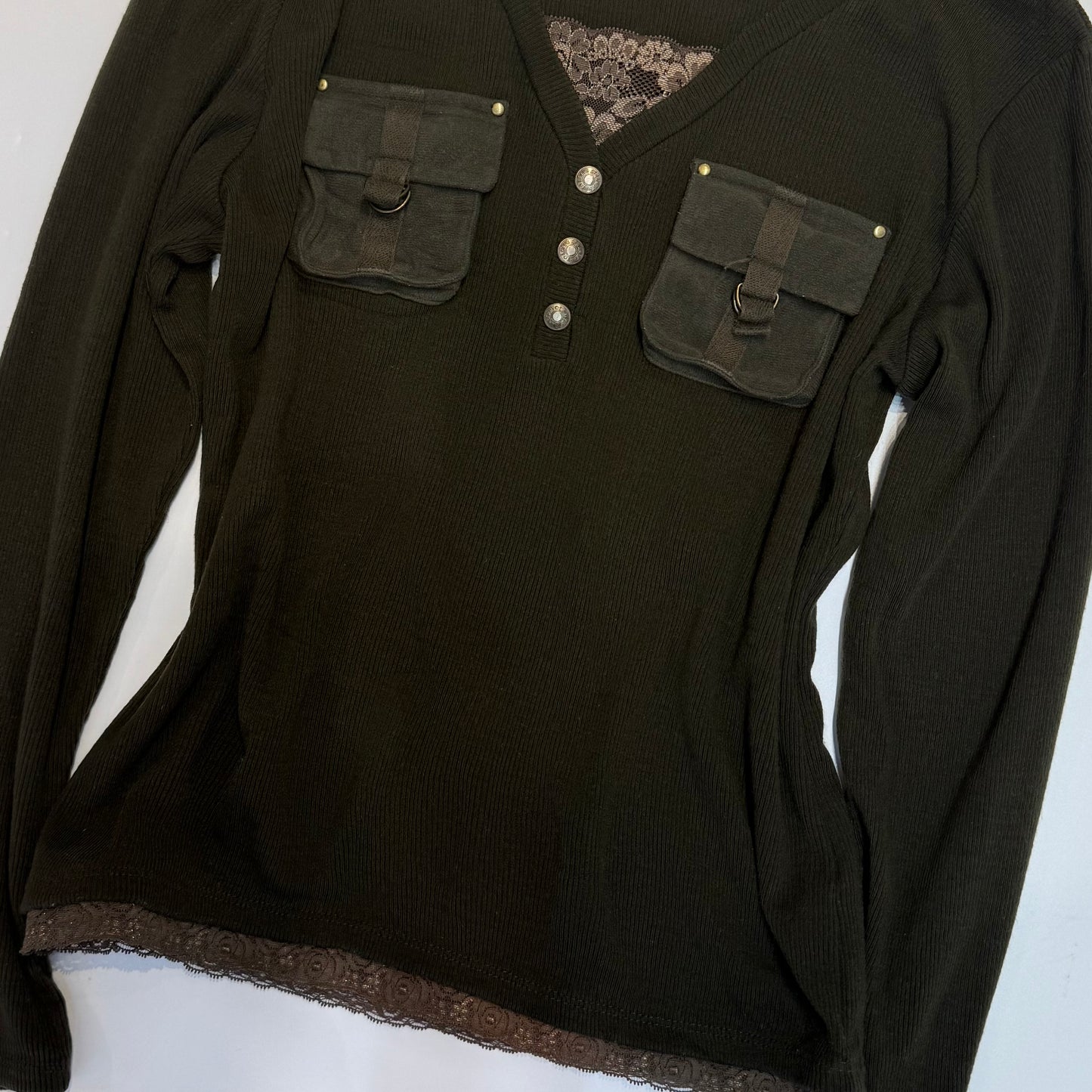 Green lace layered long sleeve