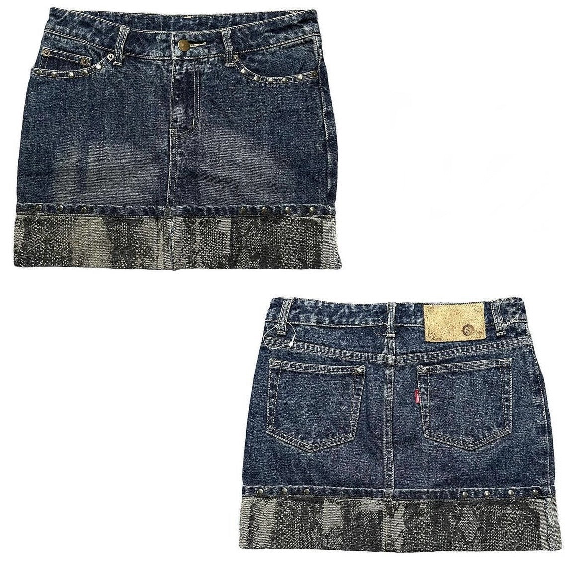 Denim mini skirt with snake pattern