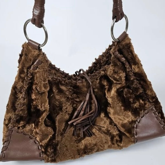 Brown velvet shoulder bag