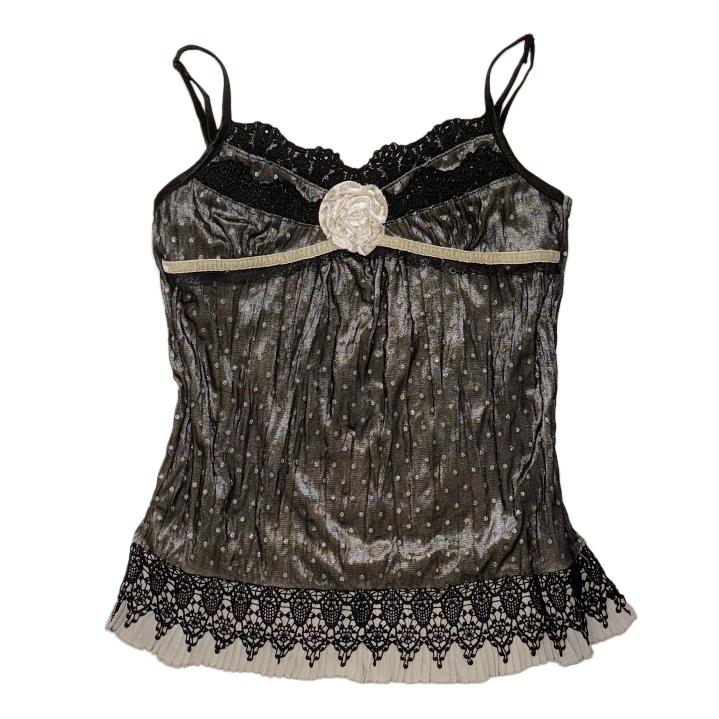 Axes polka dot lace tank with rose detail