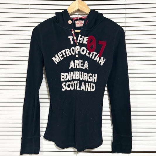 Cube Sugar navy button hooded long sleeve