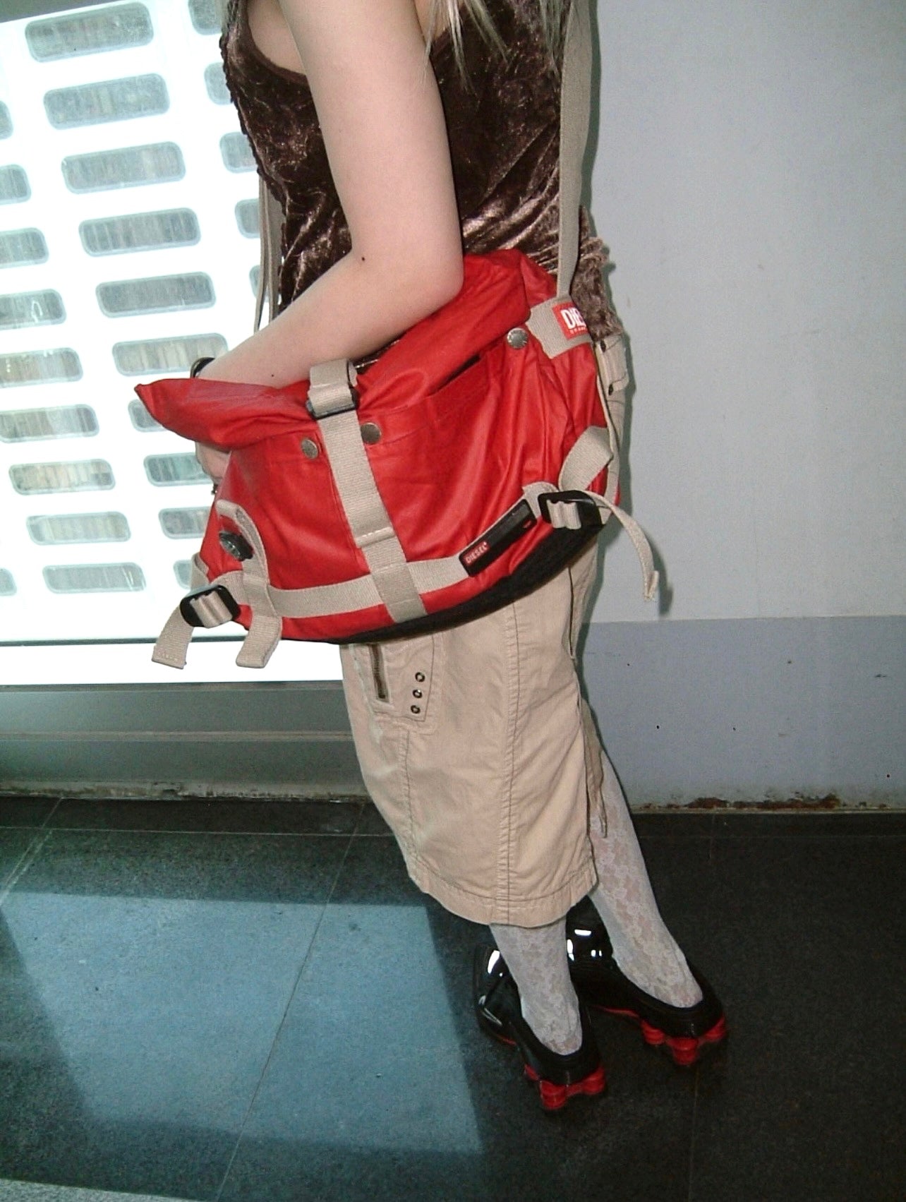 Diesel red nylon compass bag