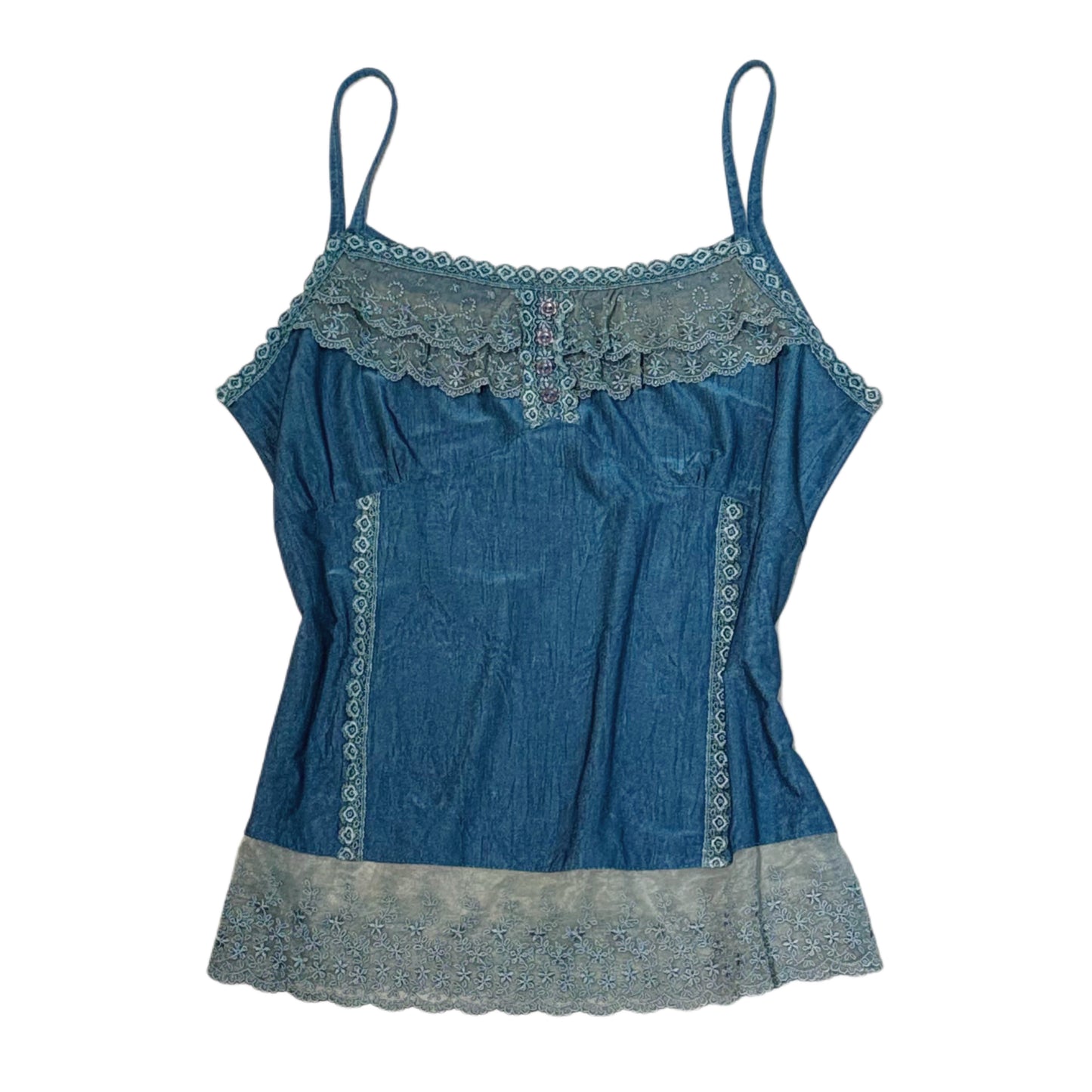 Blue lace button tank