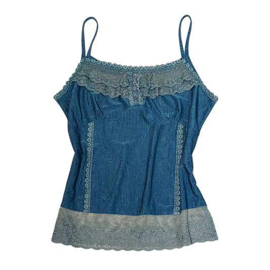 Blue lace button tank