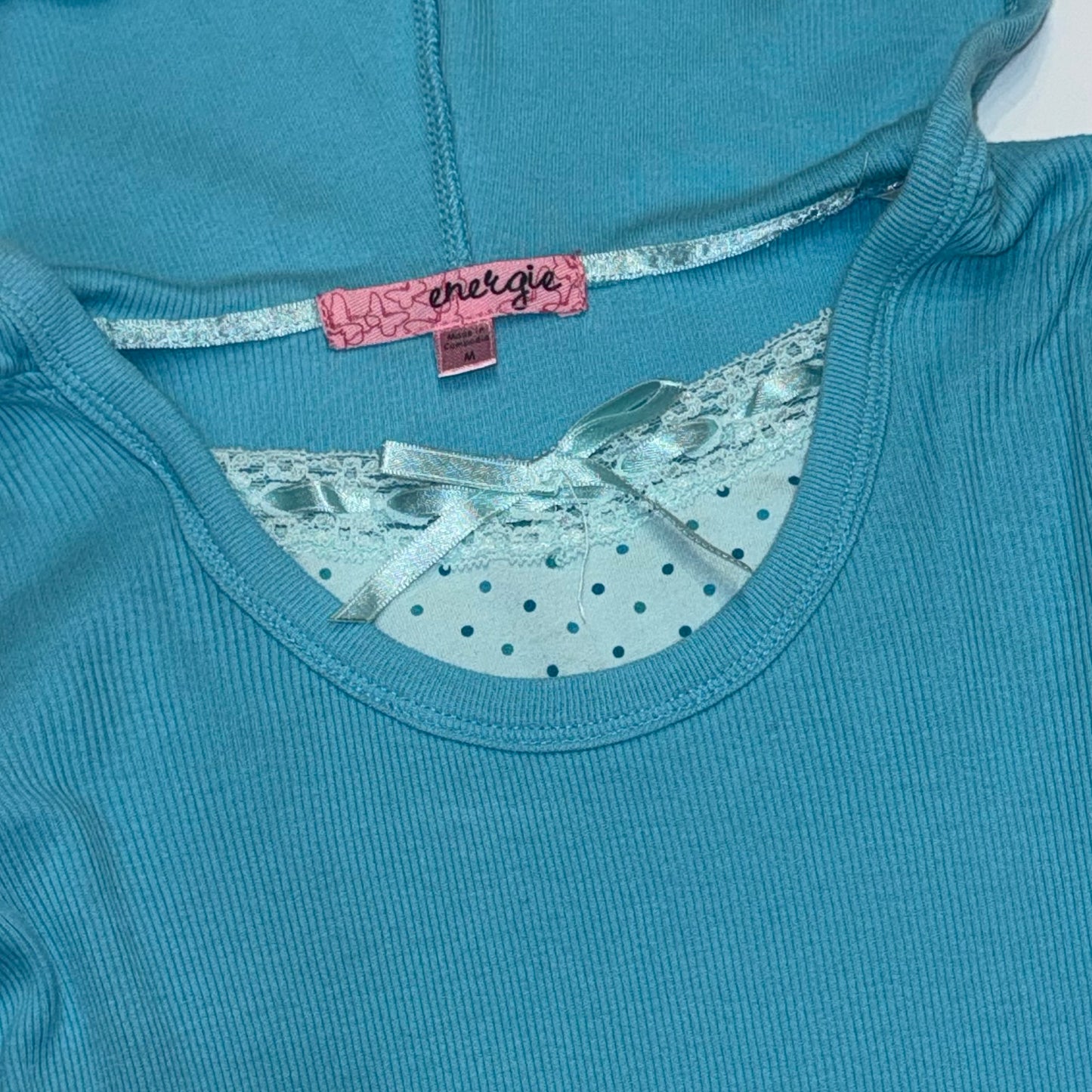 Baby blue polka dot lace hooded long sleeve