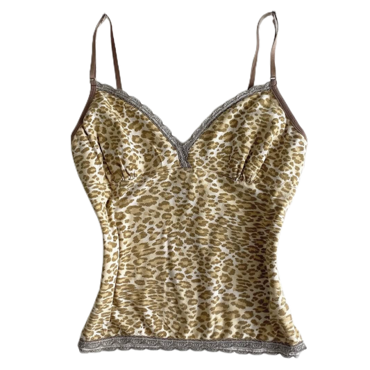 Brown leopard print lace tank