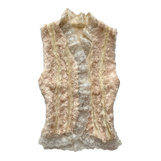 Beige furry lace vest