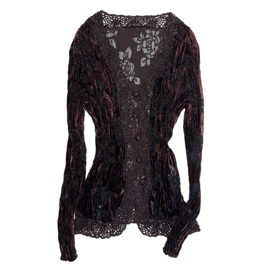 Brown lace floral mesh shirt