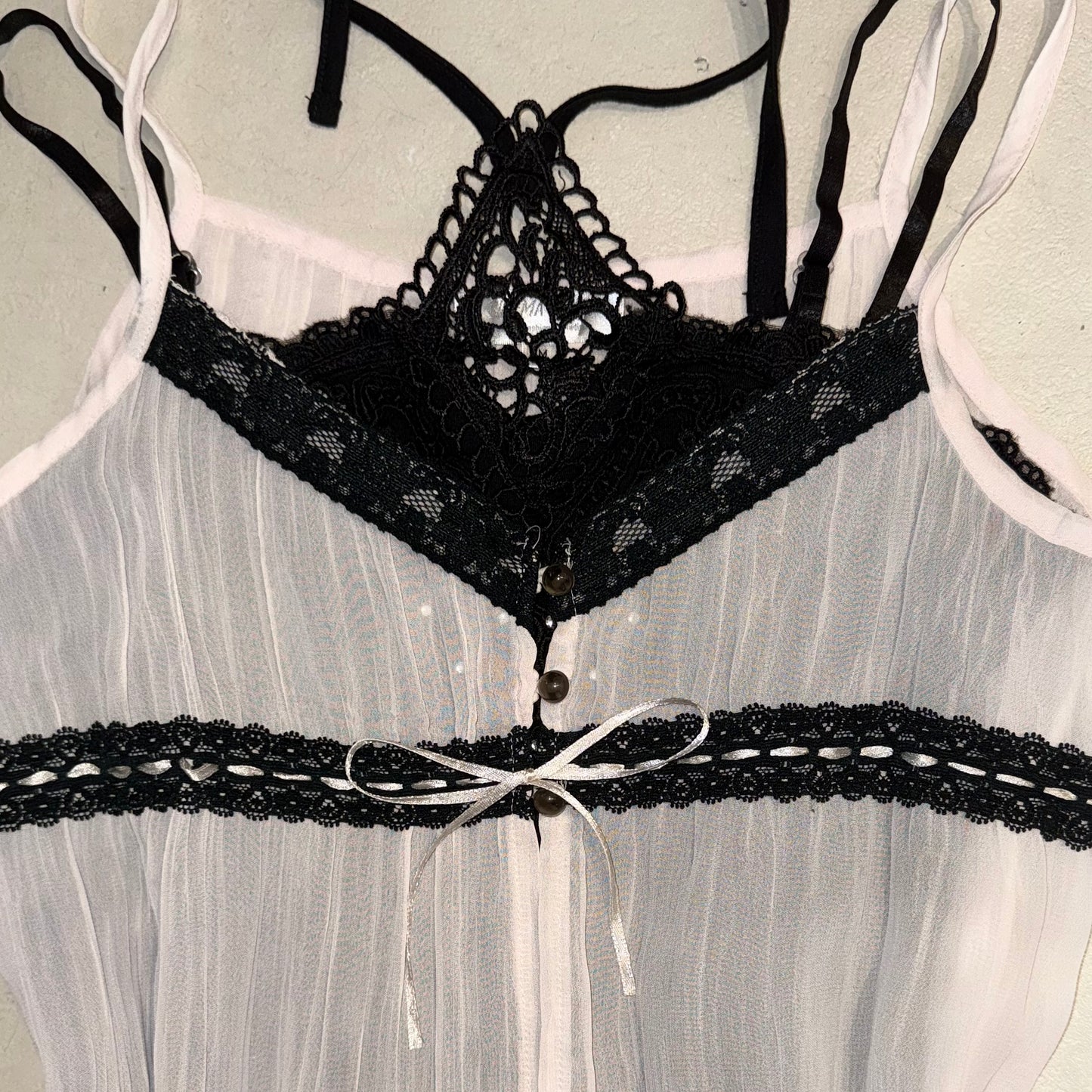 Black lace halter tank with soft pink mesh tank set