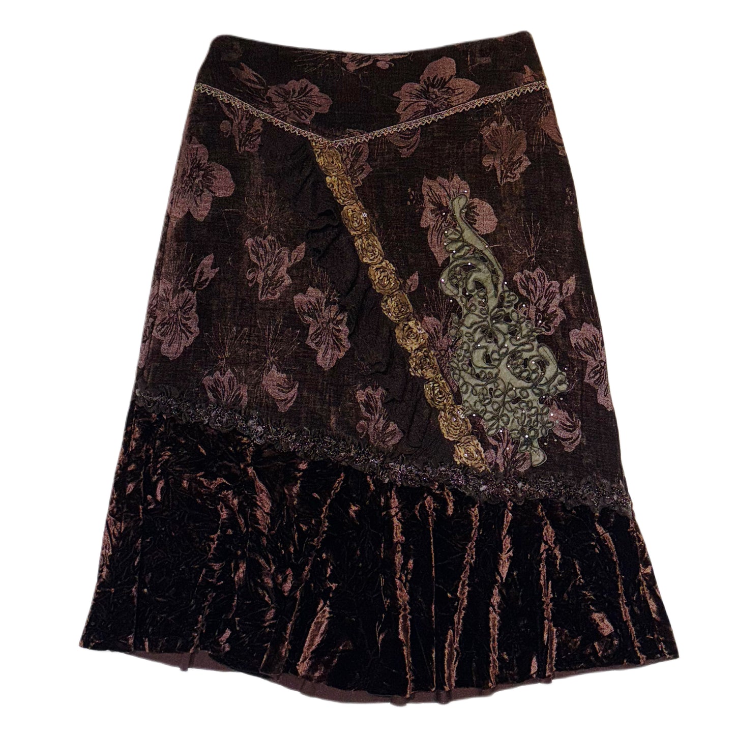 Brown velvet lace embroidered skirt