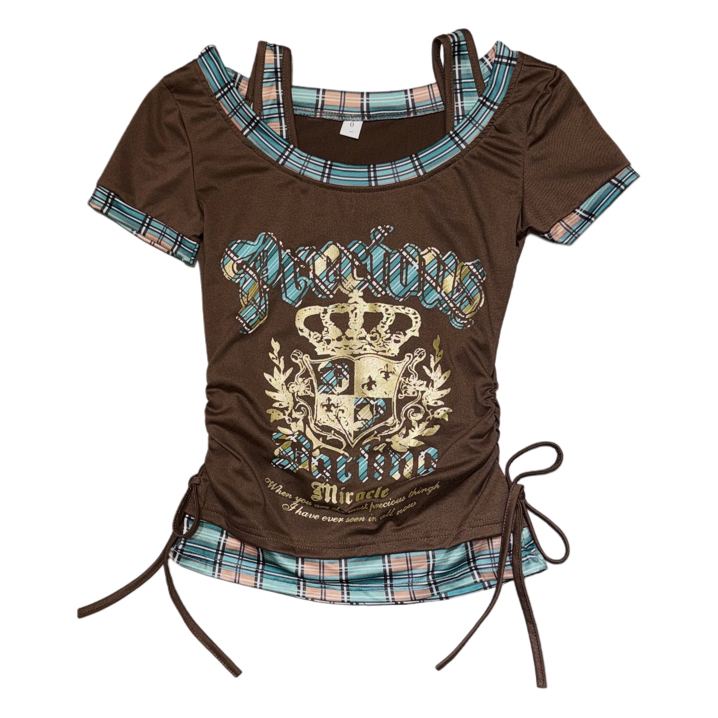 Brown blue checkered top