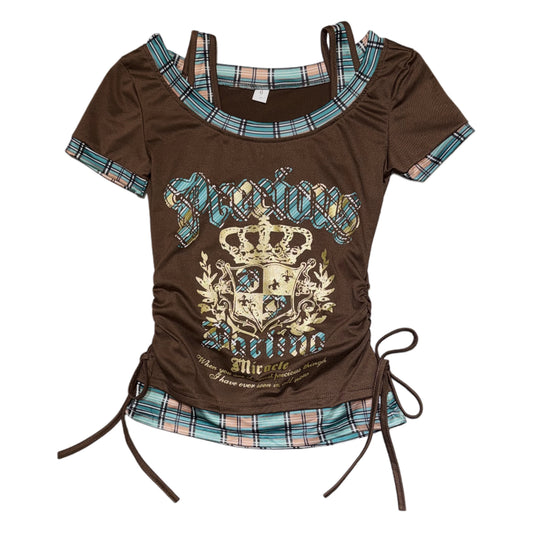Brown blue checkered top
