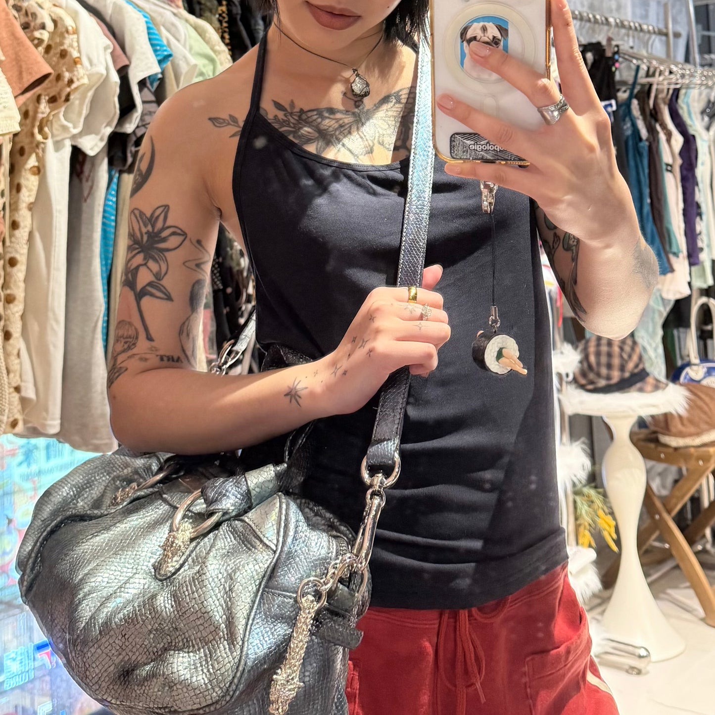 Metallic dragon snakeskin ruched hobo bag/crossbody bag