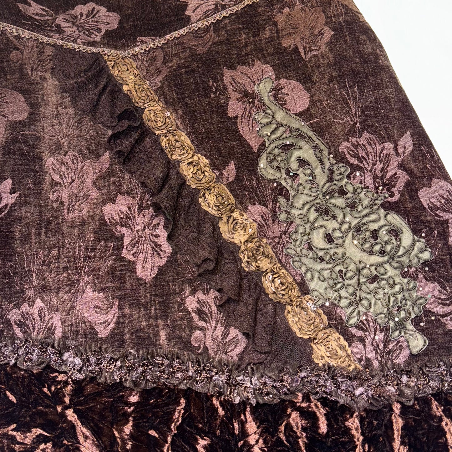 Brown velvet lace embroidered skirt