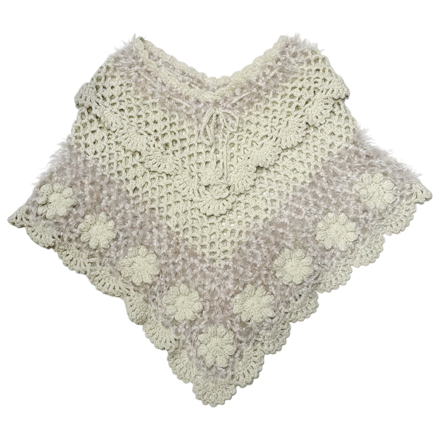 Beige glittering furry knit cloak