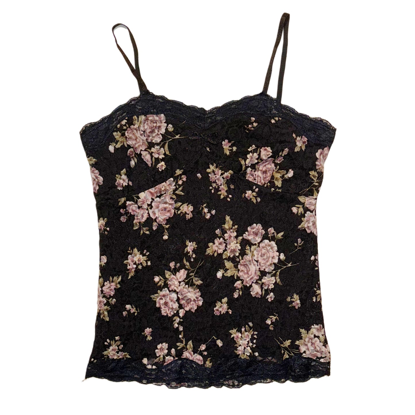 Black floral lace cami