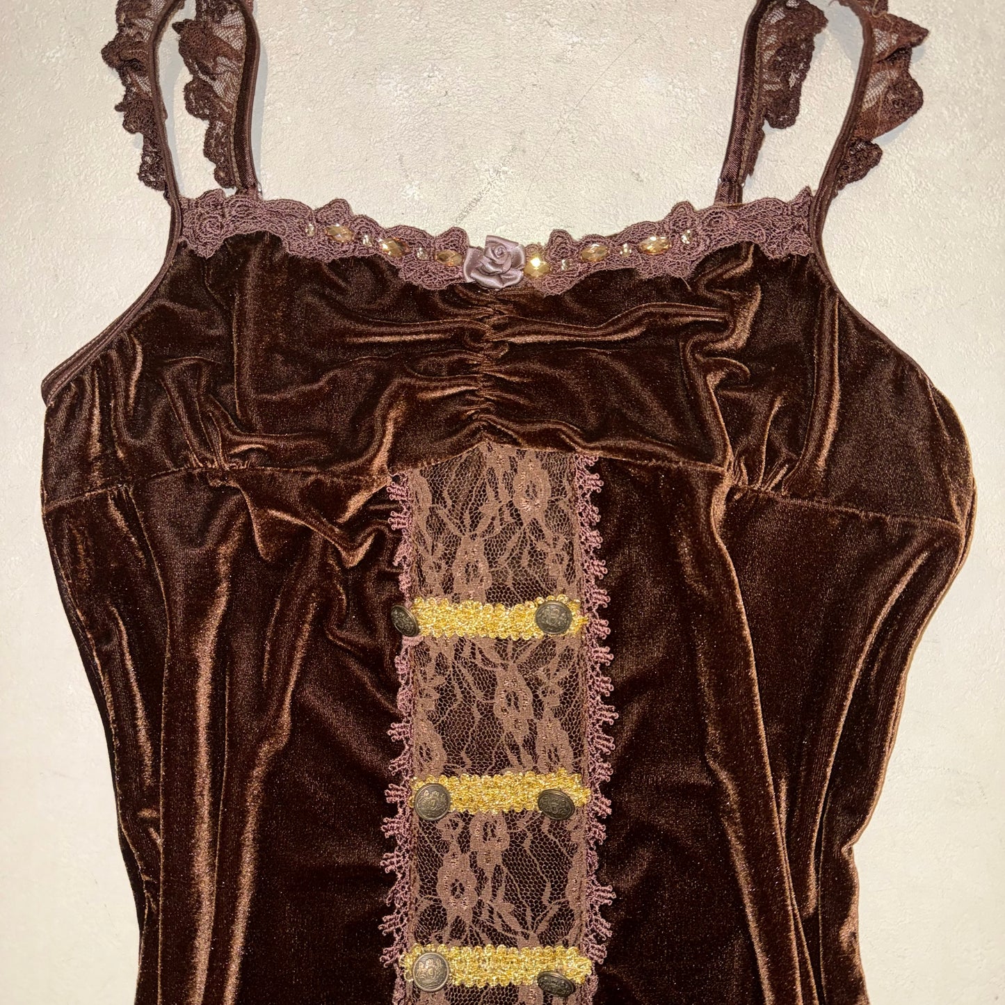 Brown velvet cami with rose detail