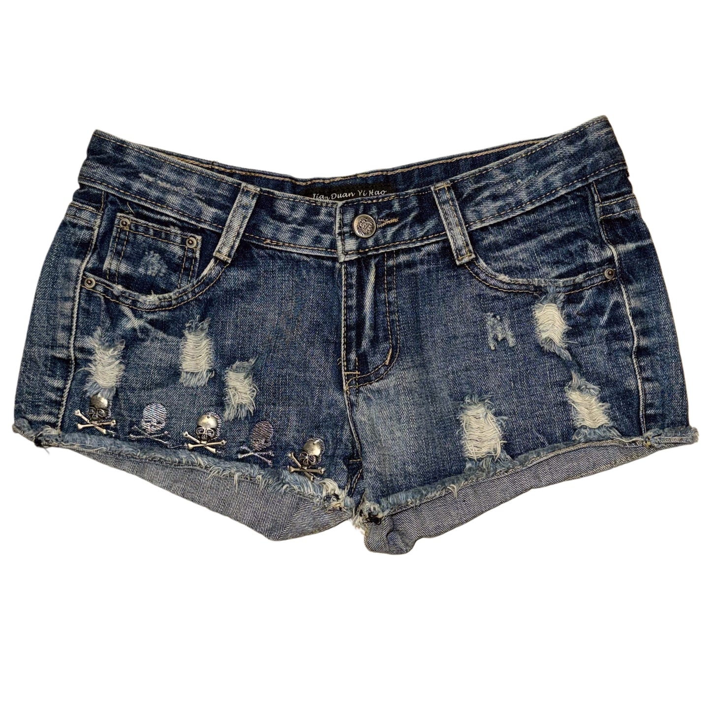 Skull denim shorts