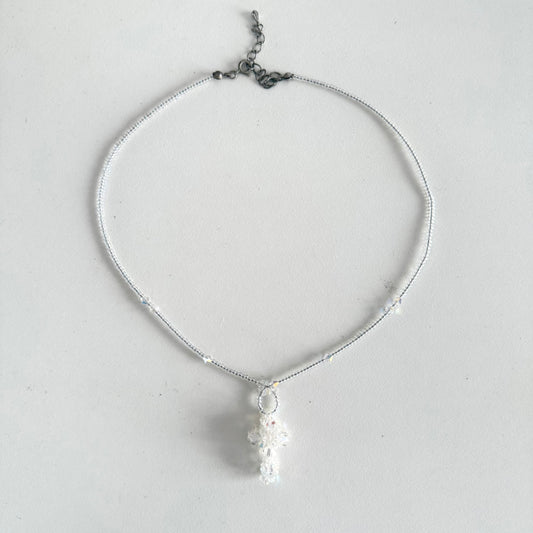 Transparent beads cross necklace