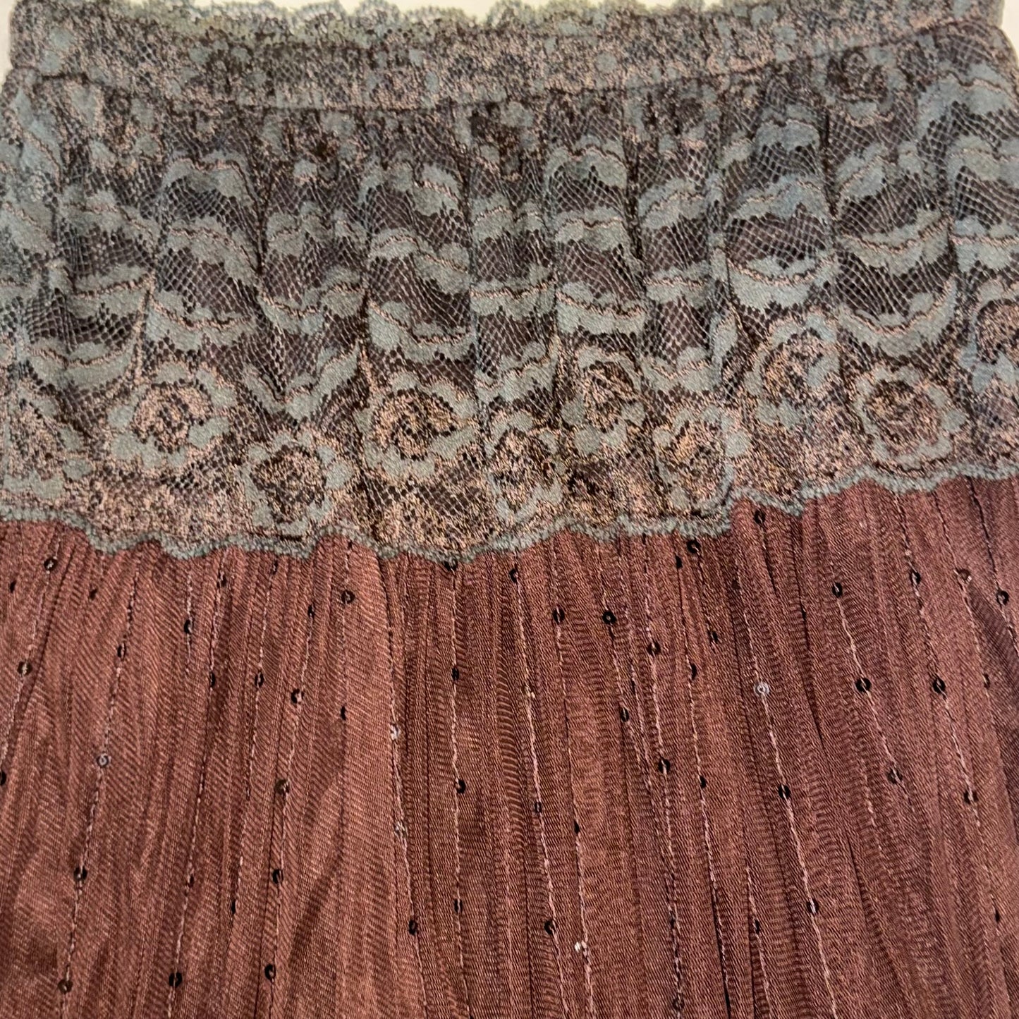 Brown lace glittering mesh skirt