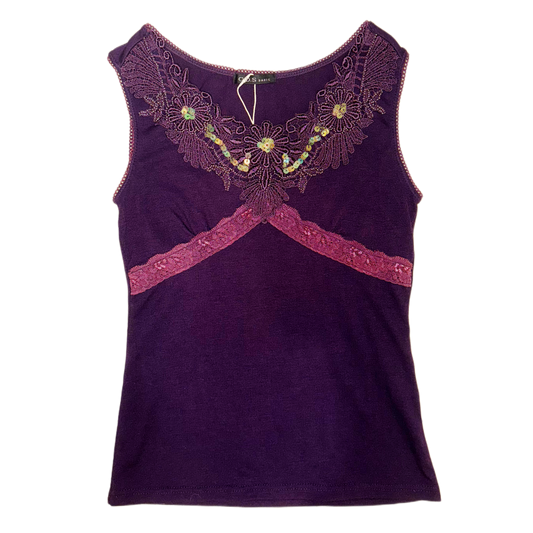 Purple embroidered lace top