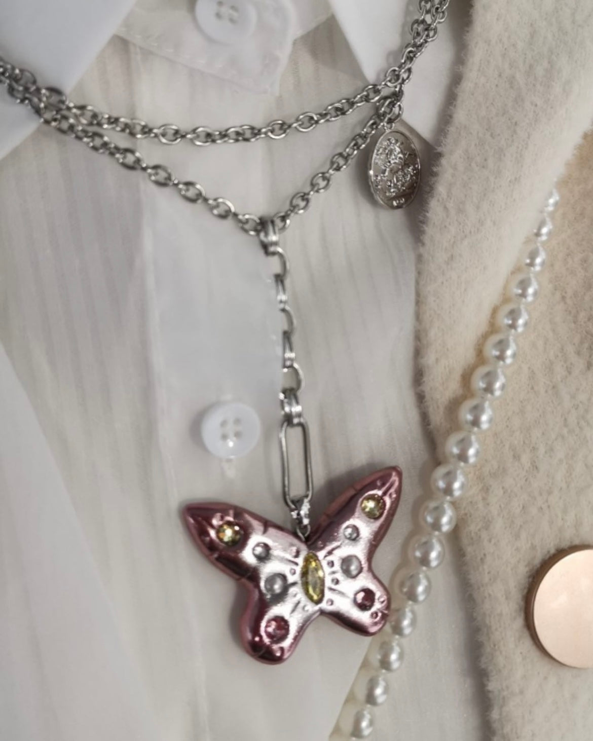 Butterfly crystal 925 sliver necklace(L)