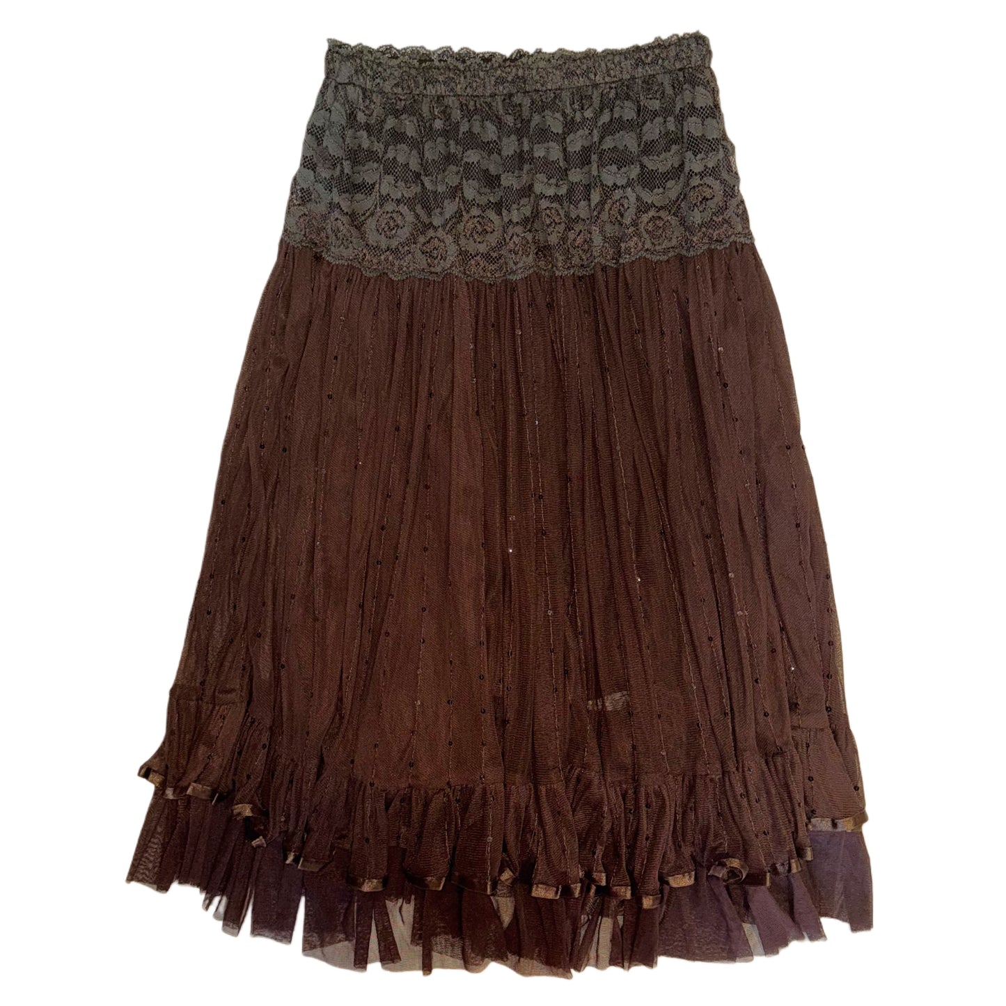 Brown lace glittering mesh skirt