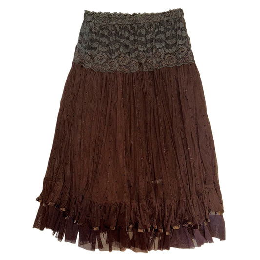 Brown lace glittering mesh skirt