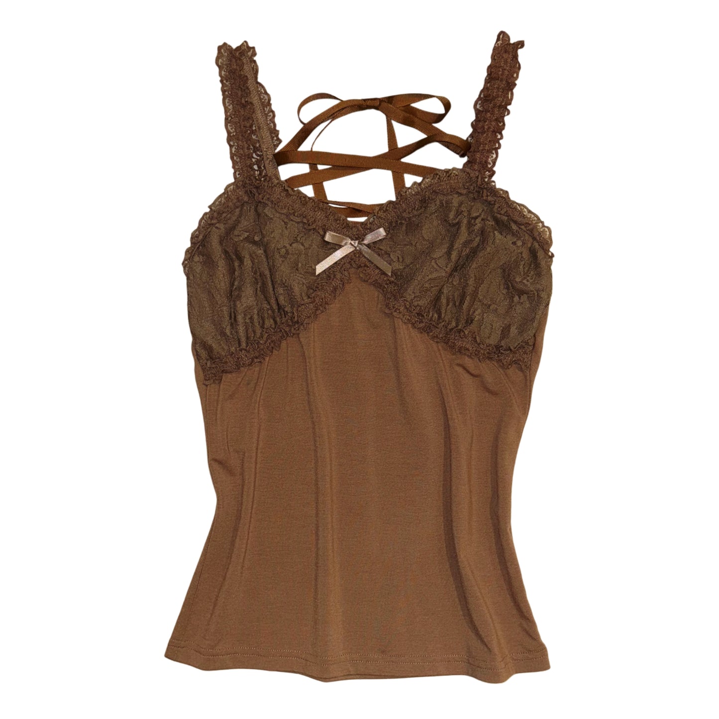 LizLisa brown lace cami with tie back details
