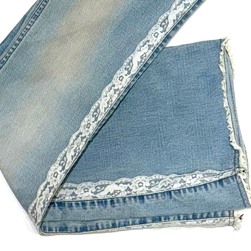 Lace denim flare jeans