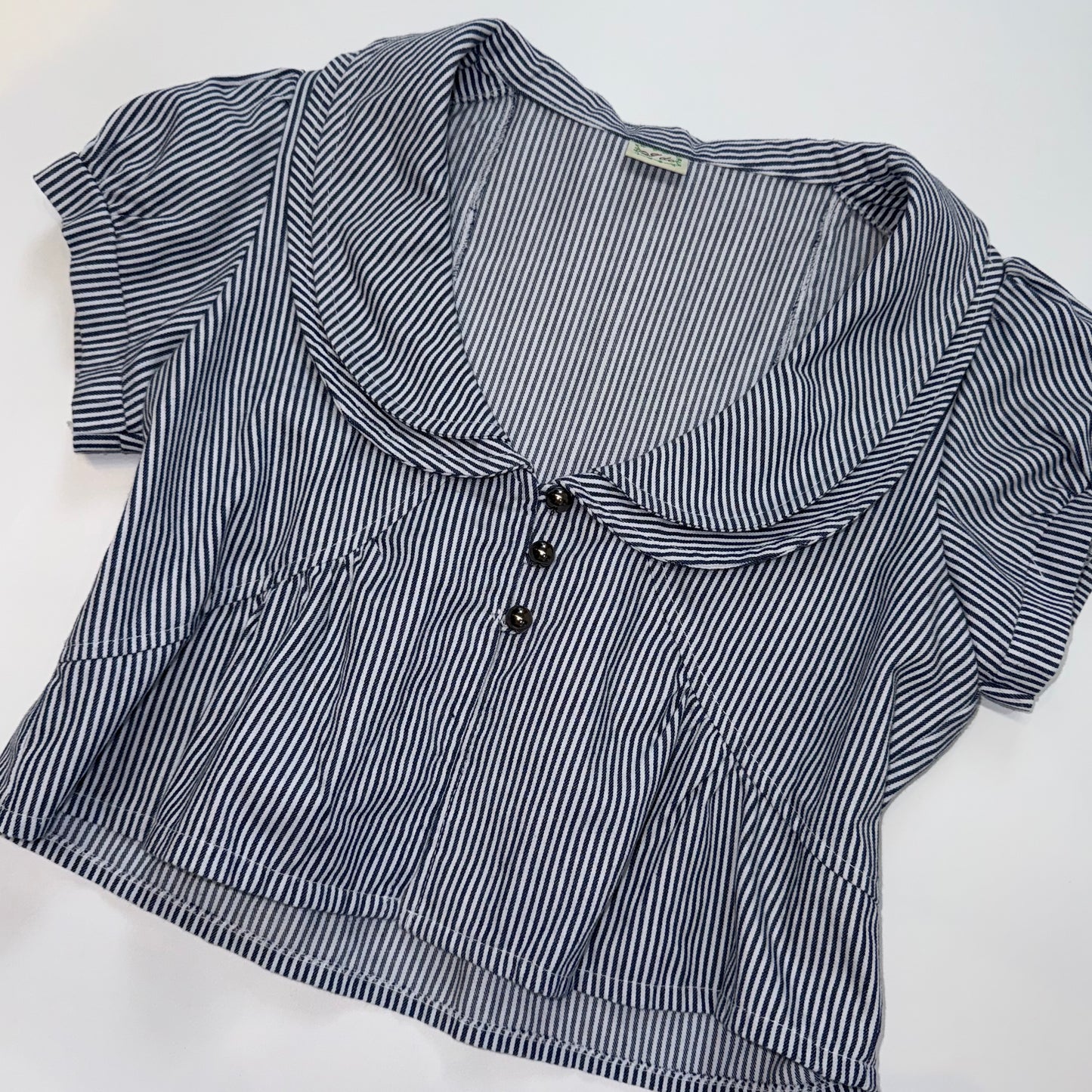 Navy stripe double collar cropped outer