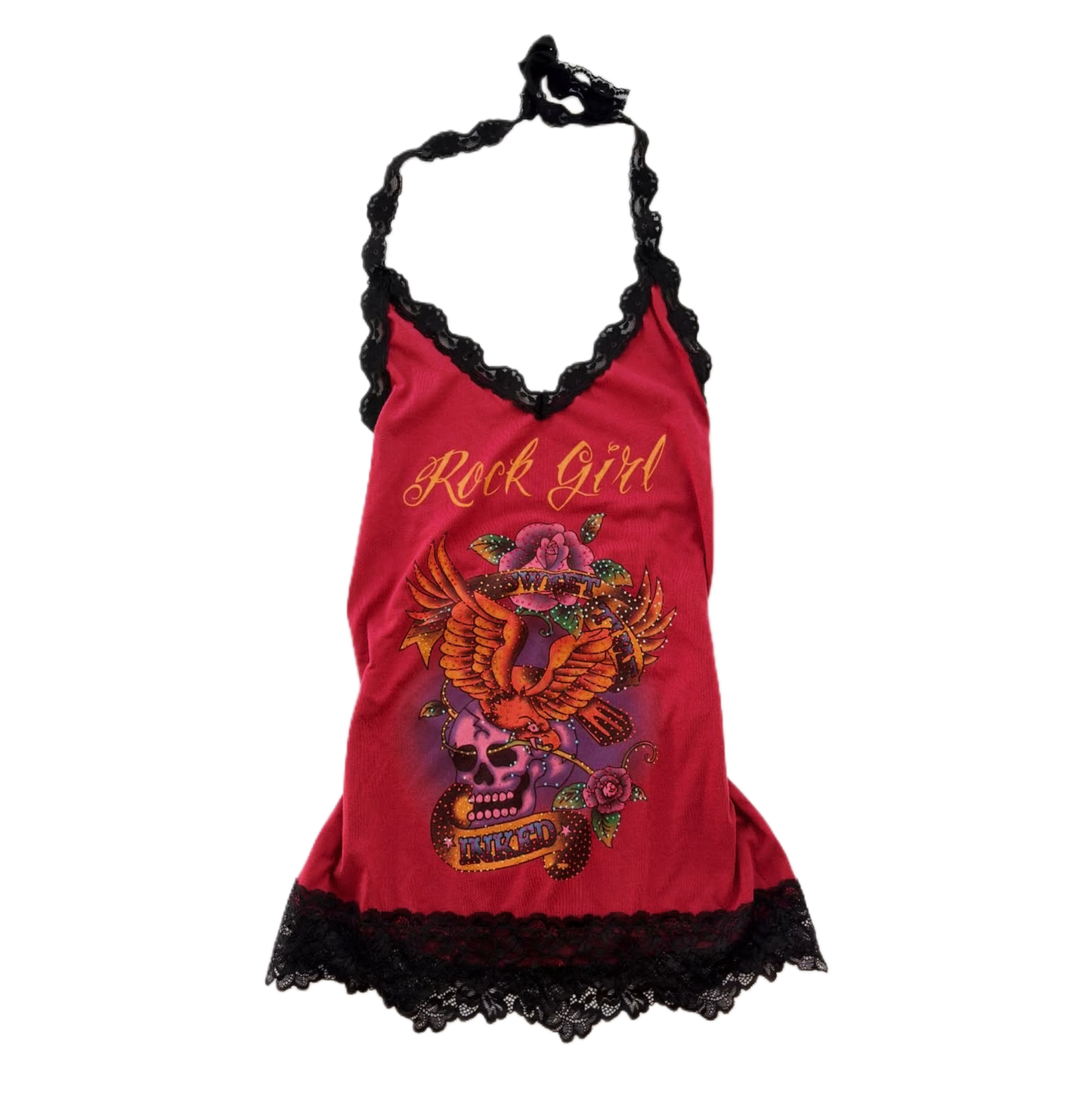 “Rock girl” Lacey dark red halter