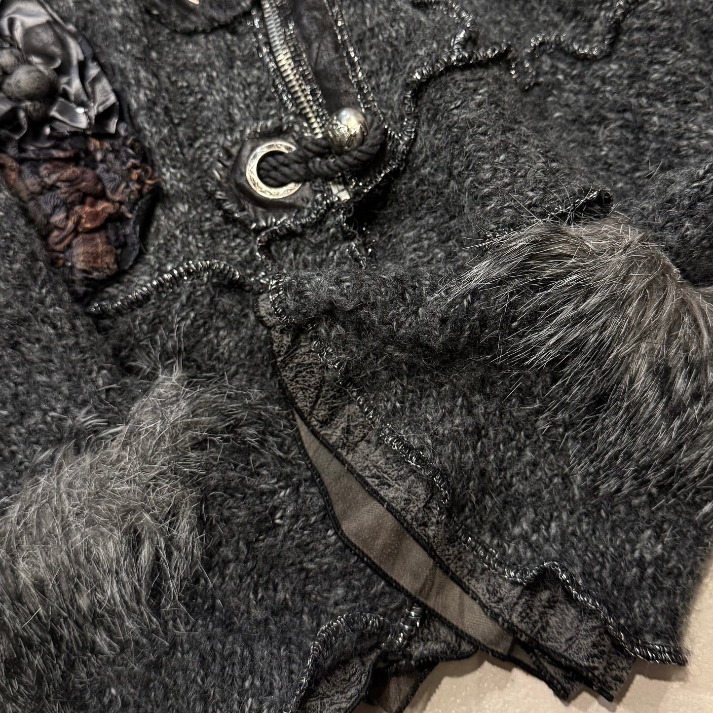 Patrice Breal grey black knit zip button cardigan