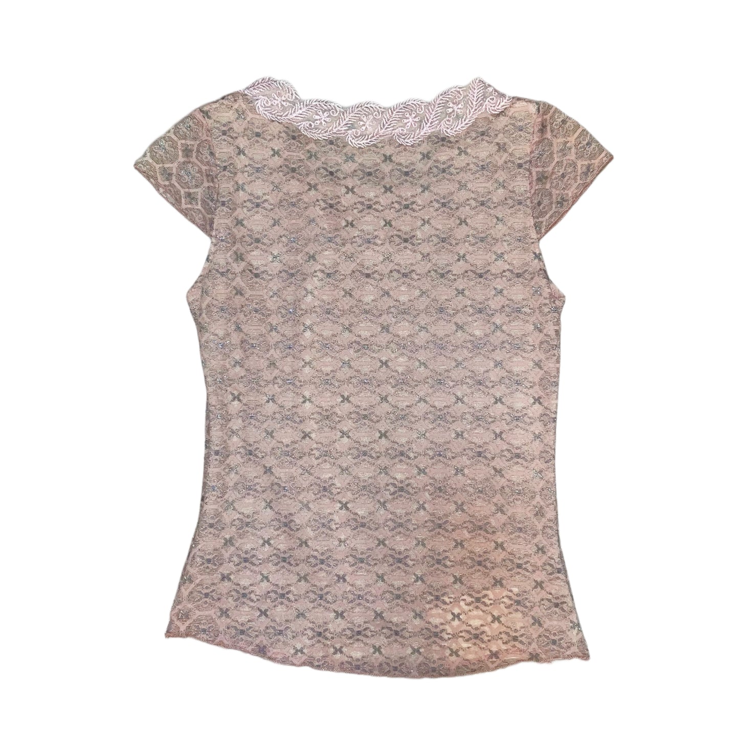 Pink lace glittering beige top