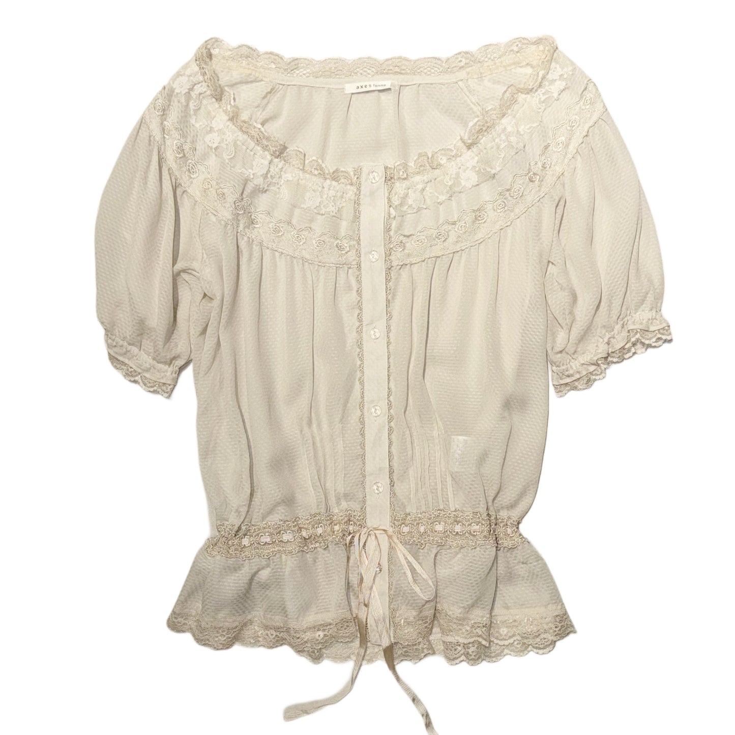 Axes balloon sheer lace top