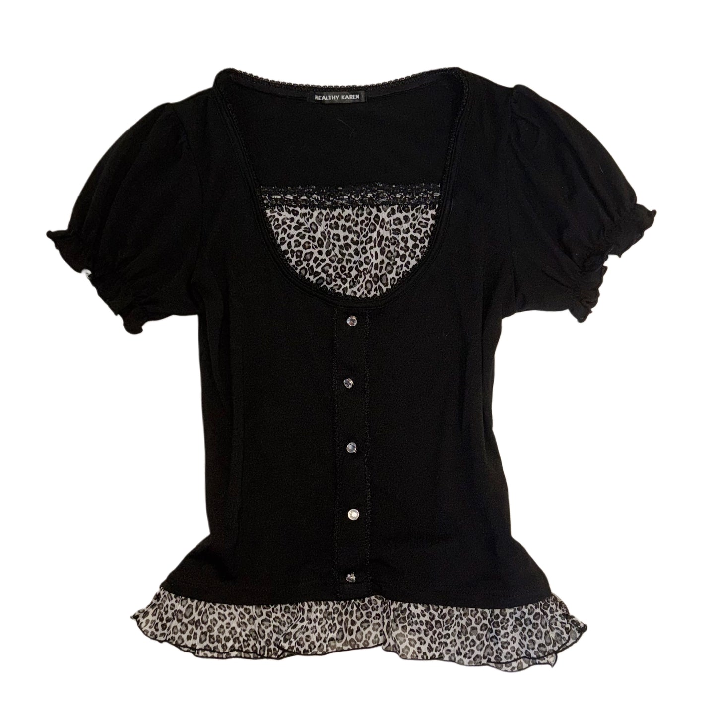 Healthy Karen black leopard layered top