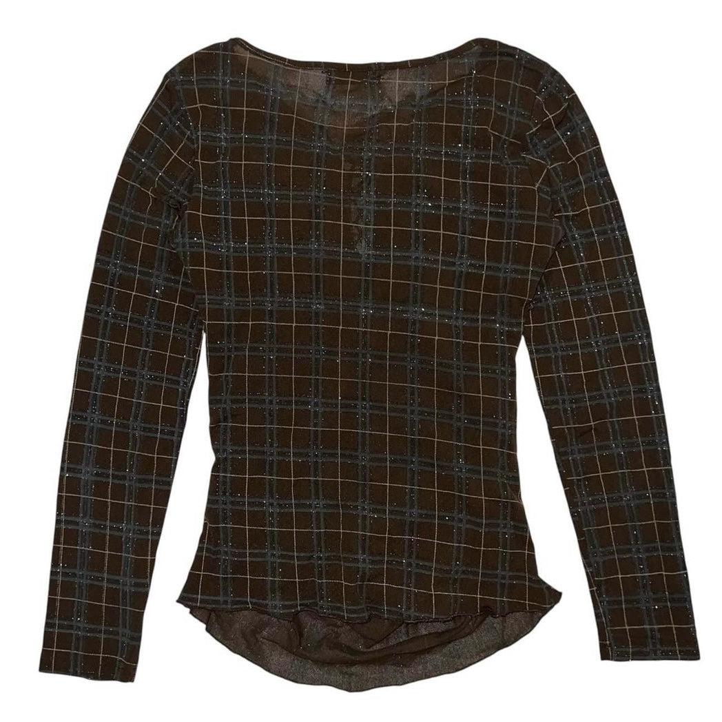 Green and brown glitter checkered lace long sleeve