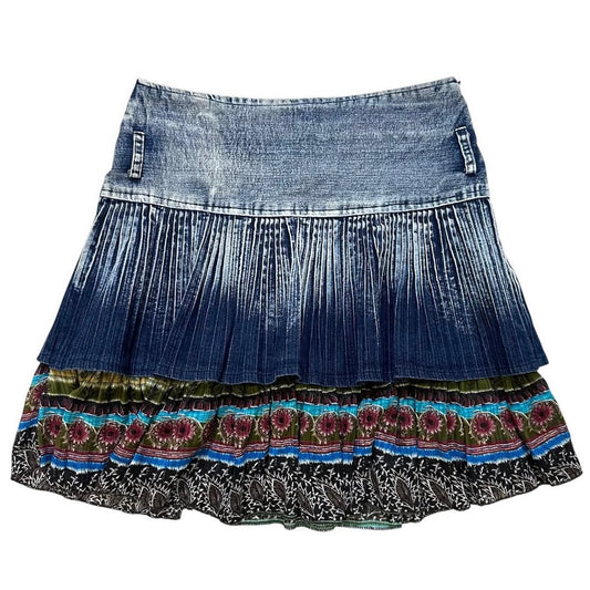 Washed denim layered skirt