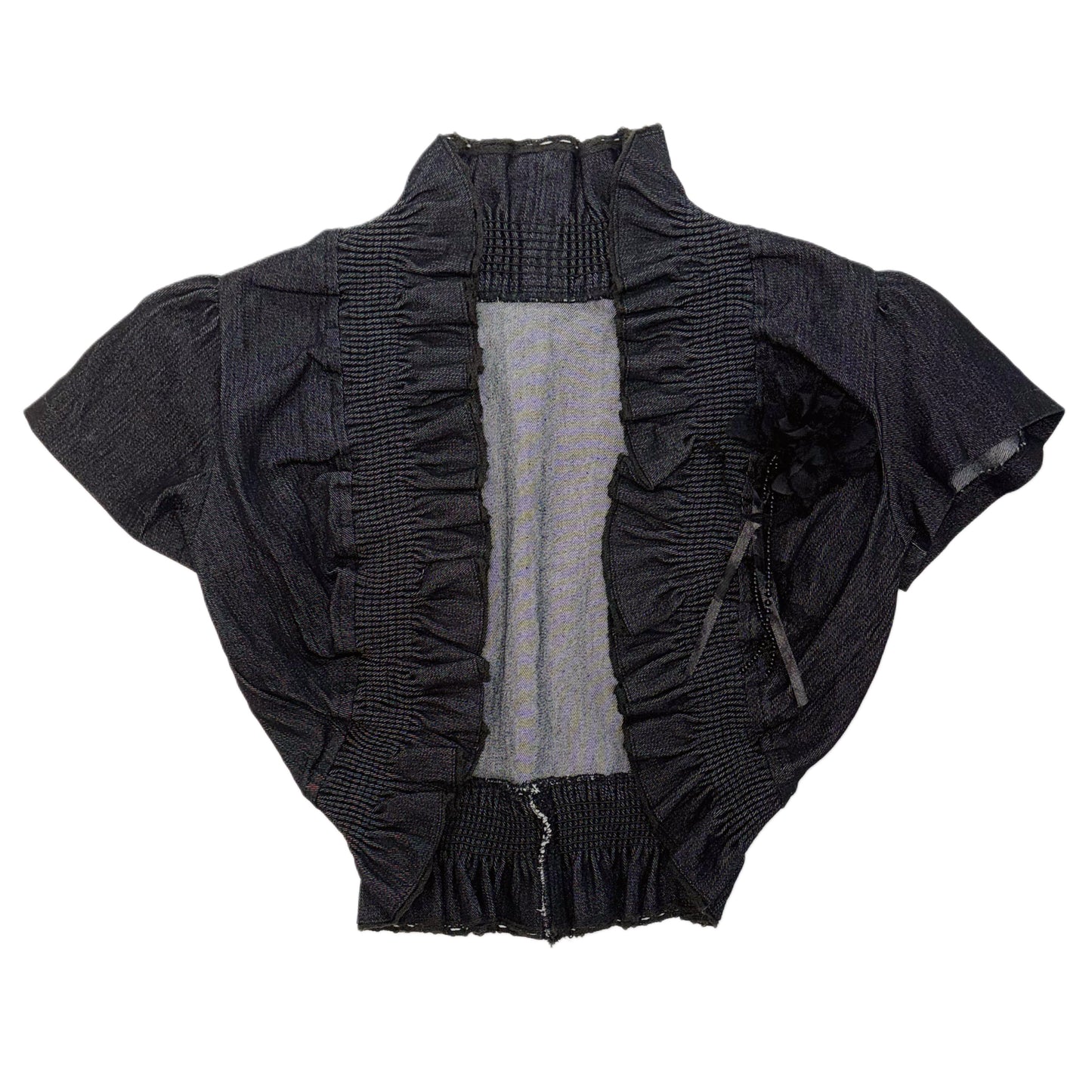 Black denim lace trim cropped outer with flower pin