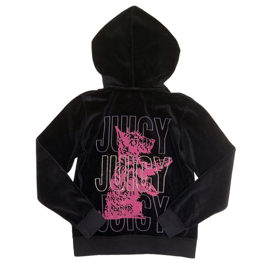Juicy Couture black velvet zip up hoodie with “pink Juicy dog” graphic
