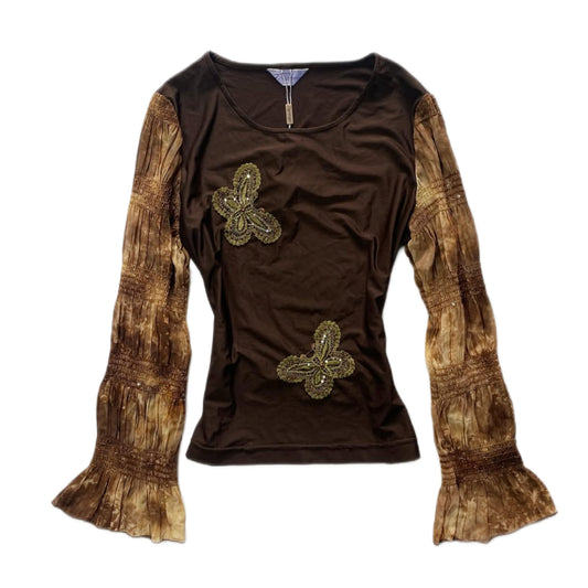 Embroidered Butterflies Brown tiedye long sleeve