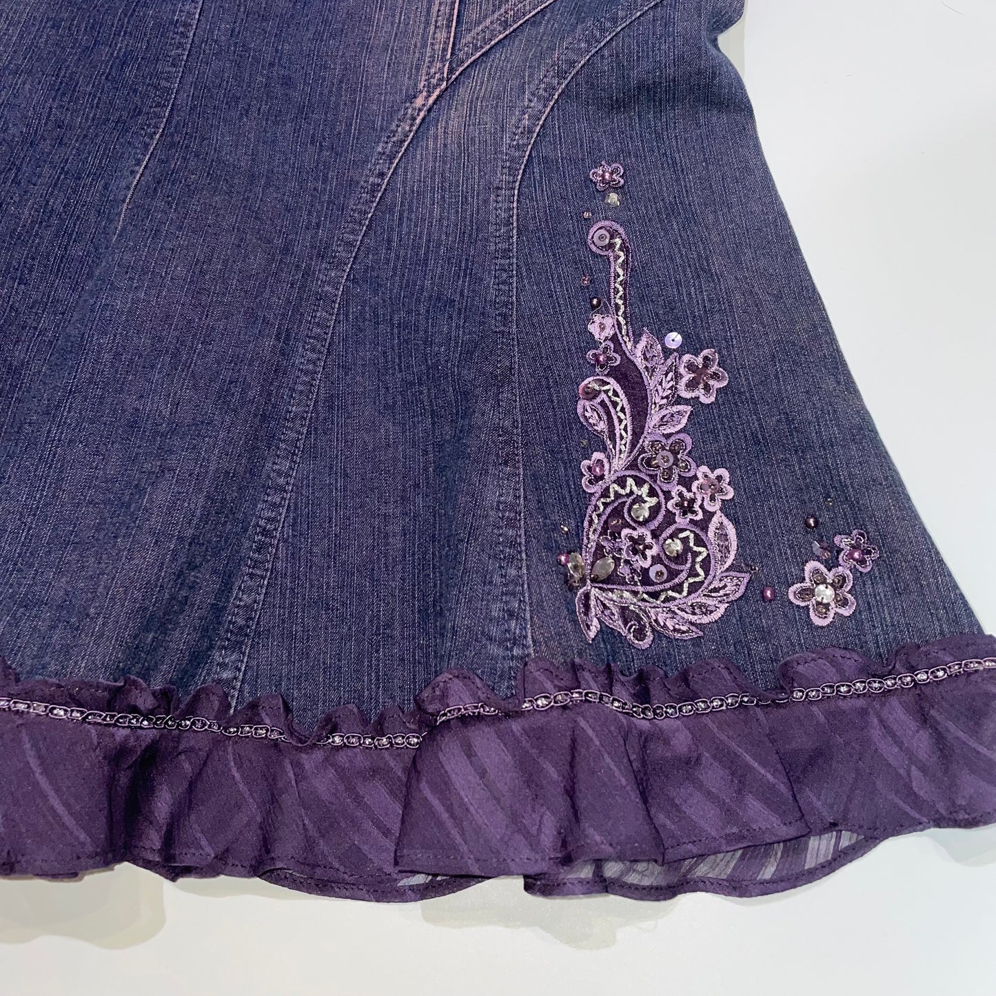 Denim purple embroidered skirt
