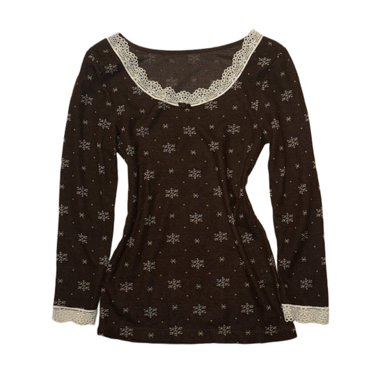 Brown lace trim snowflake pattern long sleeve