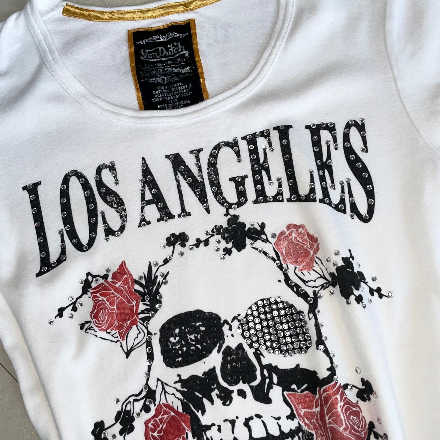 Von Dutch Los Angeles skull and rose white tee